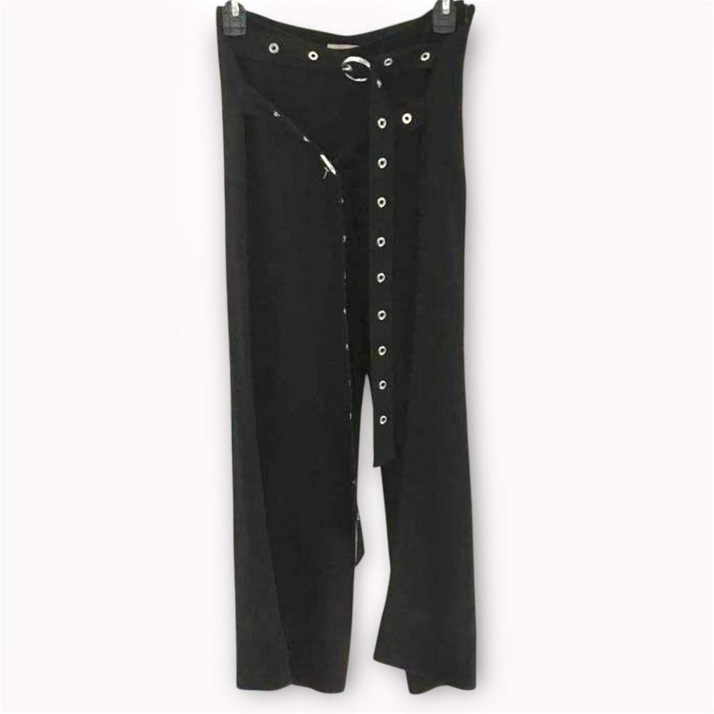 Cinq a Sept Wide Leg Pants Women 0 Black Excellent Grommet Double Belt High Rise - Picture 7 of 11